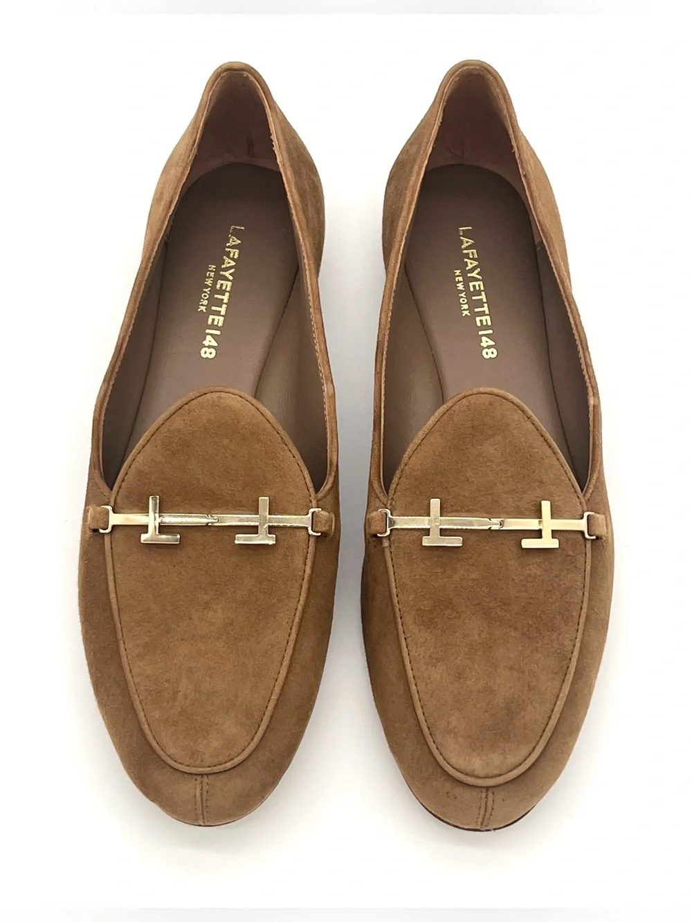 NEW Lafayette 148 Gigi Loafer Ashwood Size US 7/ EU 37 Tan Suede Made In Spain